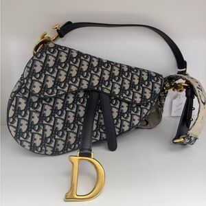 Dior Saddle Bag in Black and Cream Monogram